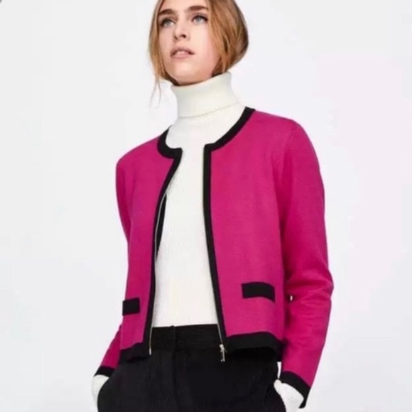 Zara Sweaters - Zara Knit Pink and Black Sweater with Zipper